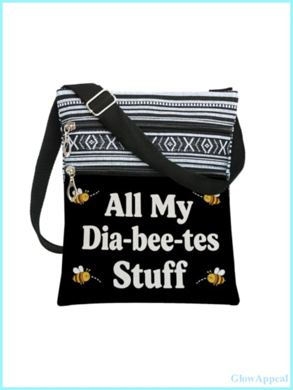 Funny Bee Diabetes Printed Crossbody Bag Bohemia Ethnic Messenger Bag